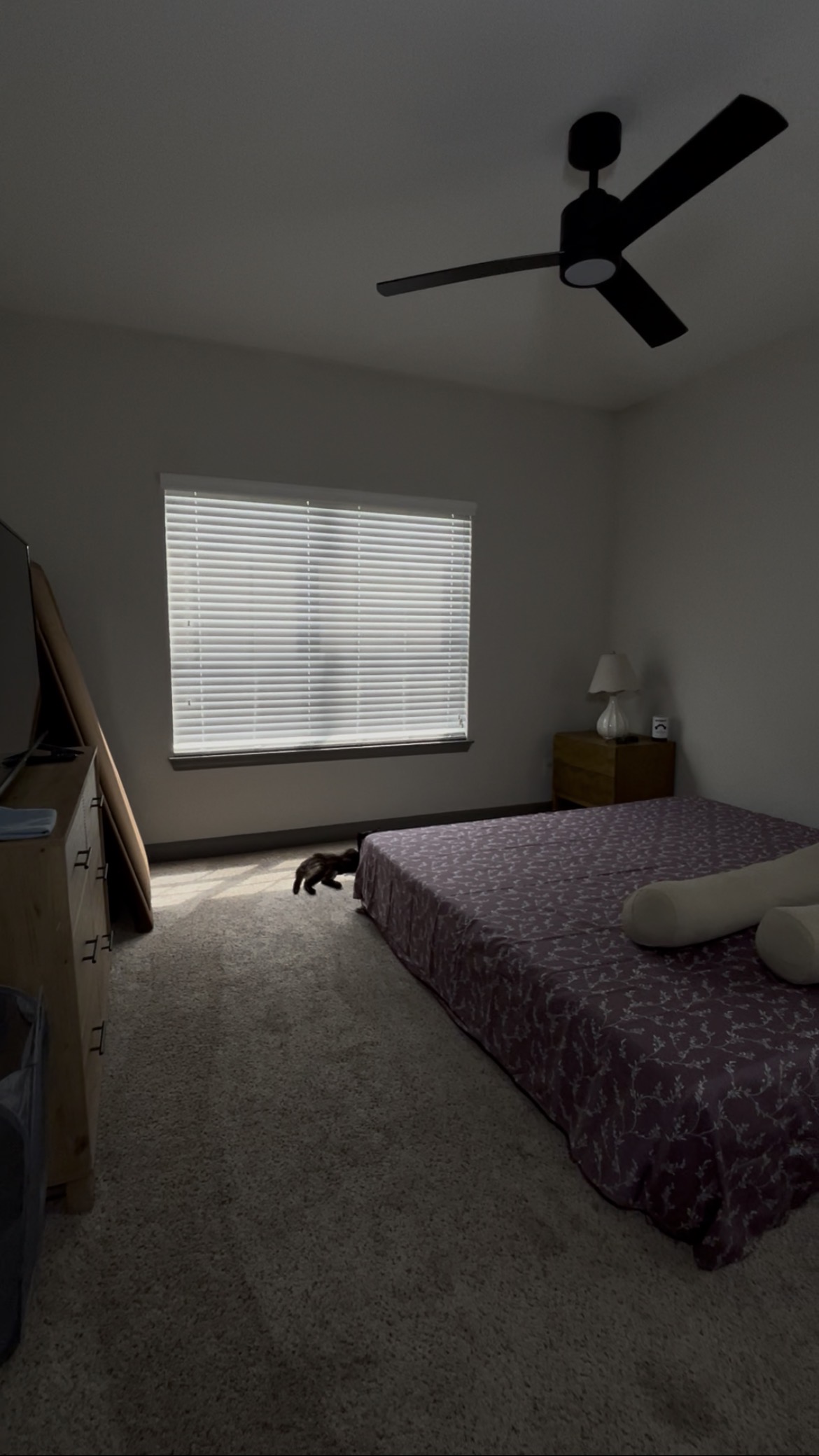 Freshly restored bedroom with a made bed